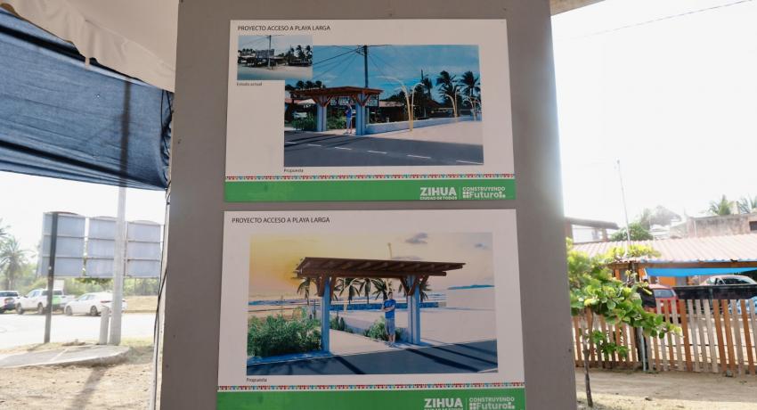 La presidenta Lizette Tapia Castro dio el banderazo de arranque a la construcción del acceso principal a la zona de playa en la colonia Playa Larga.